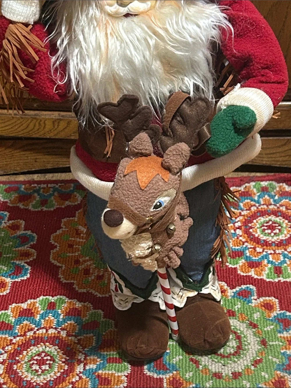 Festive Red Santa with Reindeer Holiday Décor NWOT 22” Tall